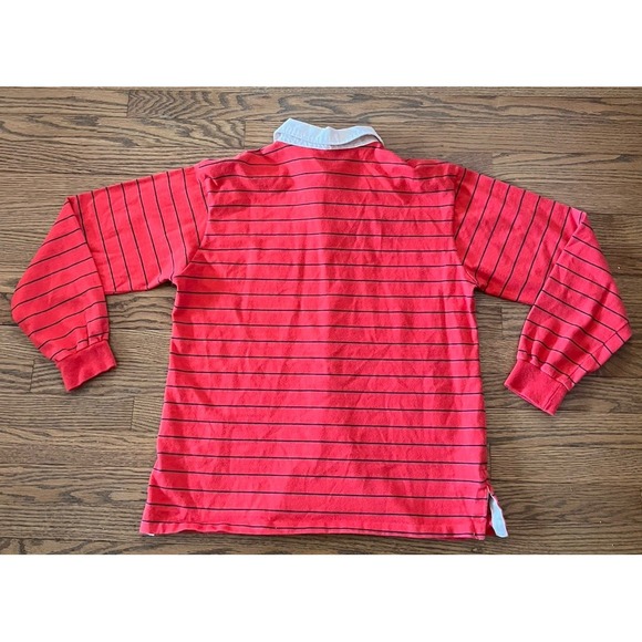 Vintage 80s 90s Woolrich Rugby Polo Striped Red Shirt Size XL Fits Like A Large - Picture 5 of 8